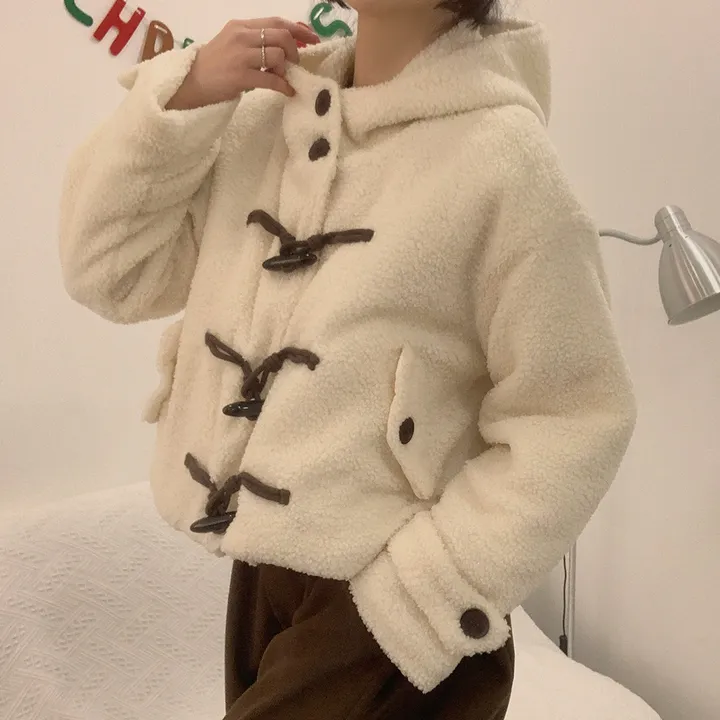🎀가성비템이라 불러주세요! [양털/누빔안감/후드] DJ 하이넥 투버튼 더플 버튼  소매 포켓 포인트 세미크롭 후드 점퍼 자켓 3Color 상세 이미지 2