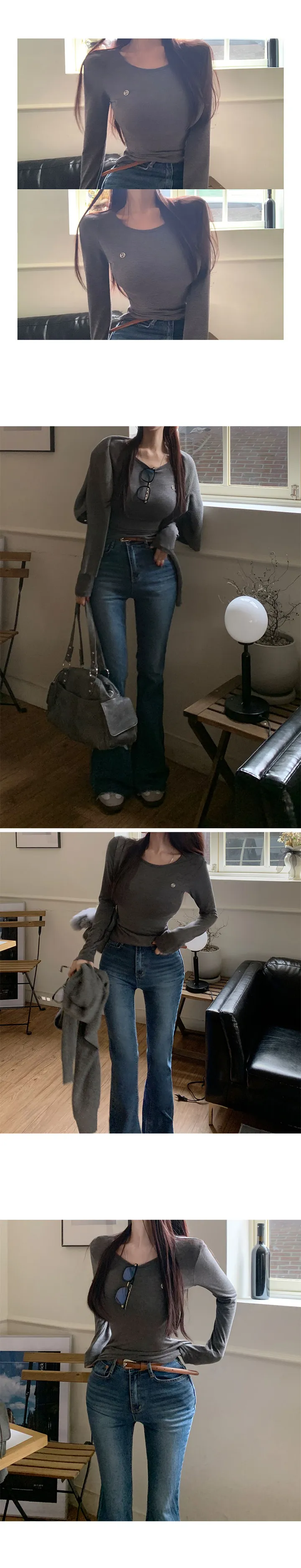 (2size)[매일입는/잘록허리!] made 레터 슬림 라운드 긴팔티 기본티 약기모 상세 이미지 22