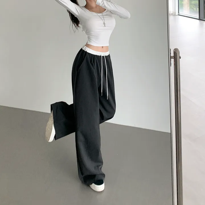[긱시크🕶/촤르르핏!] 핀트 배색 밴딩 슬랙스 와이드핏 핀턱 스트링 찰랑 출근룩 데일리룩 꾸안꾸 깔끔 트렌디 상세 이미지 9