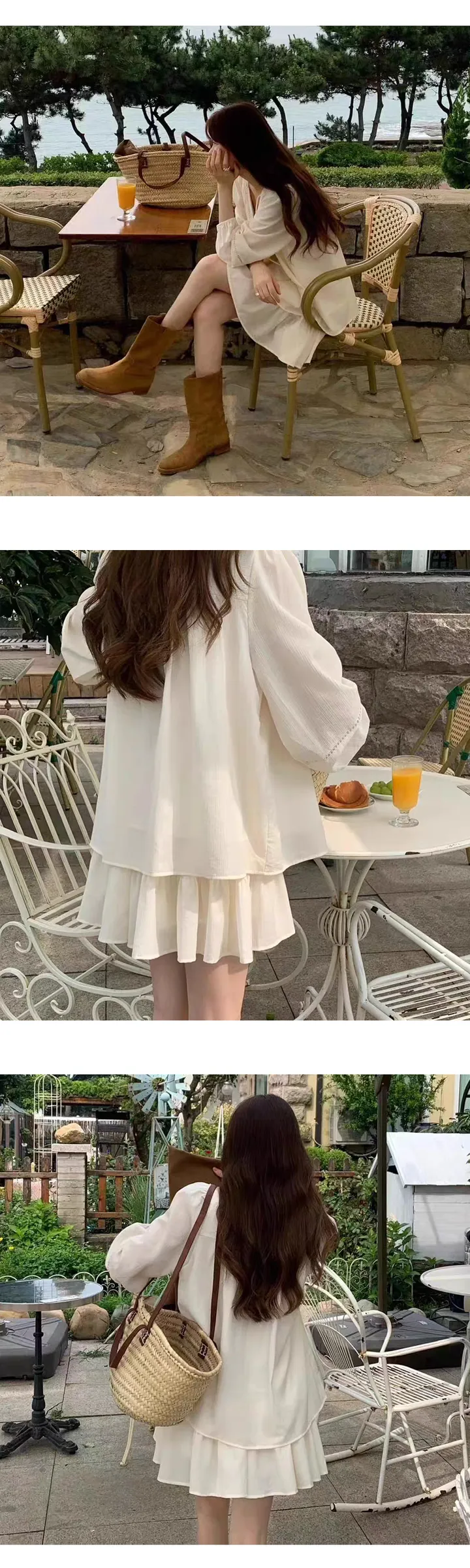 [봄신상🌸/데이트룩💕] 펀칭 블라우스 미니 플레어 스커트 코디 세트 스트링 셔링 투피스 모임룩 꾸안꾸 데이트룩 상세 이미지 2