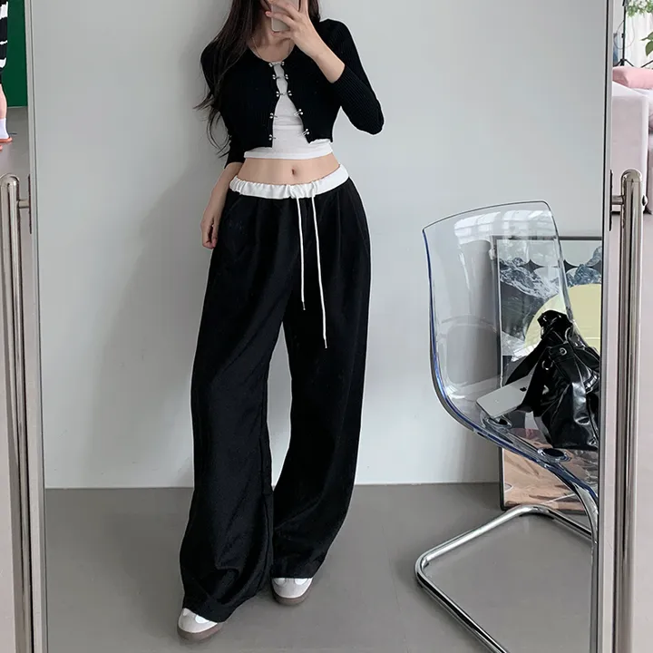 [긱시크🕶/촤르르핏!] 핀트 배색 밴딩 슬랙스 와이드핏 핀턱 스트링 찰랑 출근룩 데일리룩 꾸안꾸 깔끔 트렌디 상세 이미지 8