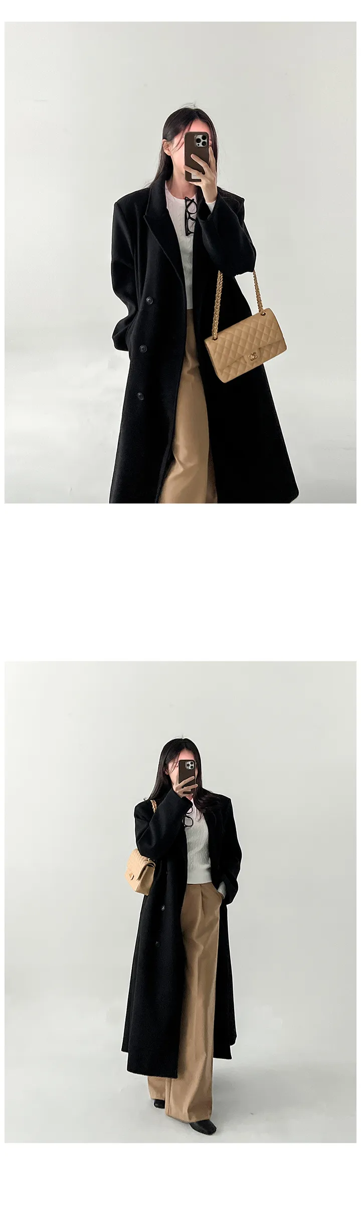 (44-99)할리 롱 루즈핏 울 더블 코트 겨울 빅사이즈 트렌디 오버핏 박시핏 꾸안꾸 심플 베이직 아우터 자켓 상세 이미지 10