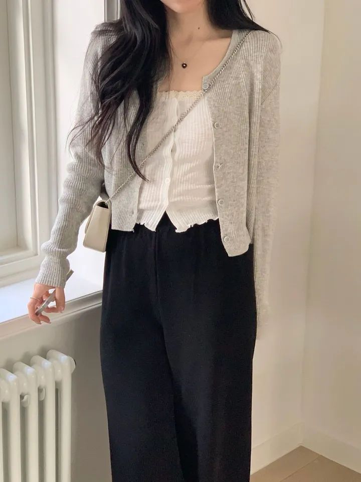레이 여름 린넨 골지 크롭 라운드 긴팔 가디건 (9color) [ 봄 여름 살안타템 데일리룩 기본 베이직 ] 상세 이미지 14