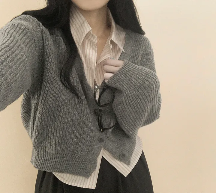 [캐시울/포근~] 고퀄! 아방핏 브이넥 하찌 크롭 벌룬 니트가디건 상세 이미지 9