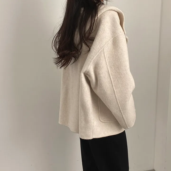 (껴입어도 넉넉한 사이즈) 오버핏 울 핸드메이드 후드 하프코트 상세 이미지 5