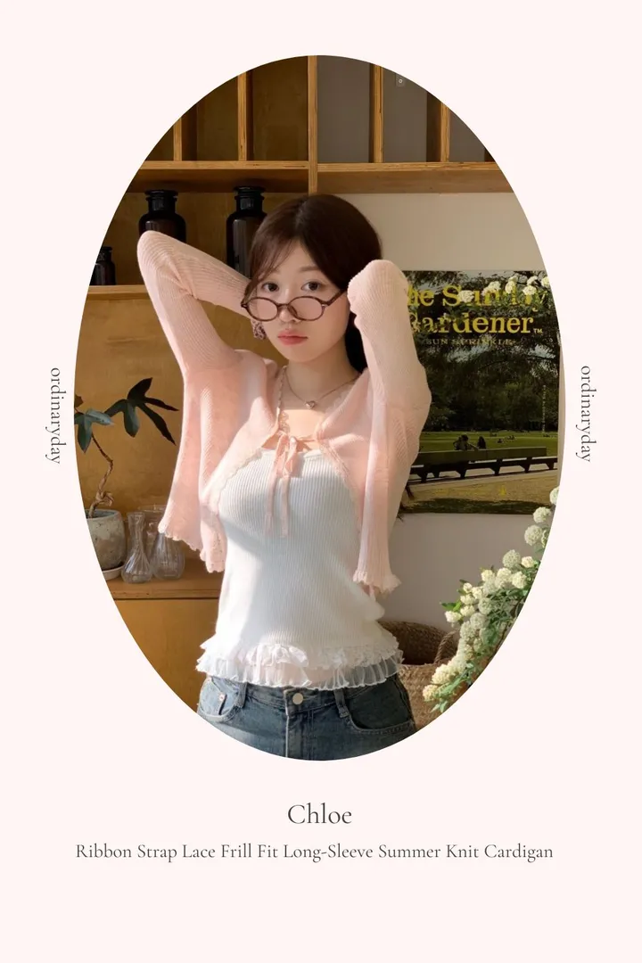 [여름까지 쭈욱🤍]클로에 빈티지 리본 스트랩 레이스 프릴 여리핏 롱슬리브 썸머 니트 가디건 5color 상세 이미지 16