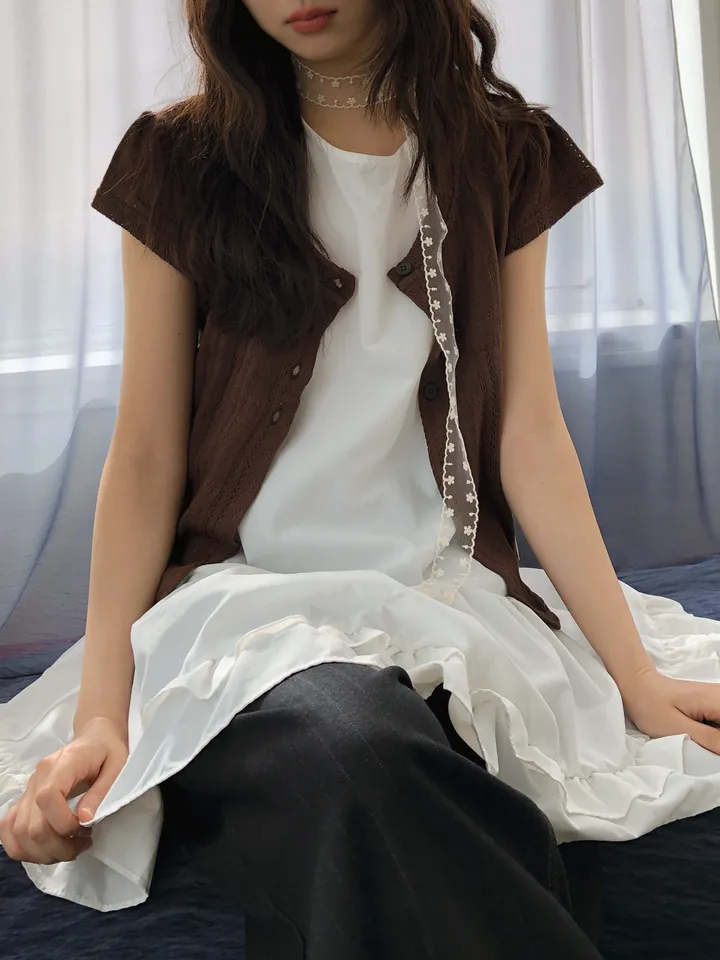 밤비 빈티지 펀칭 반팔 가디건 상세 이미지 18