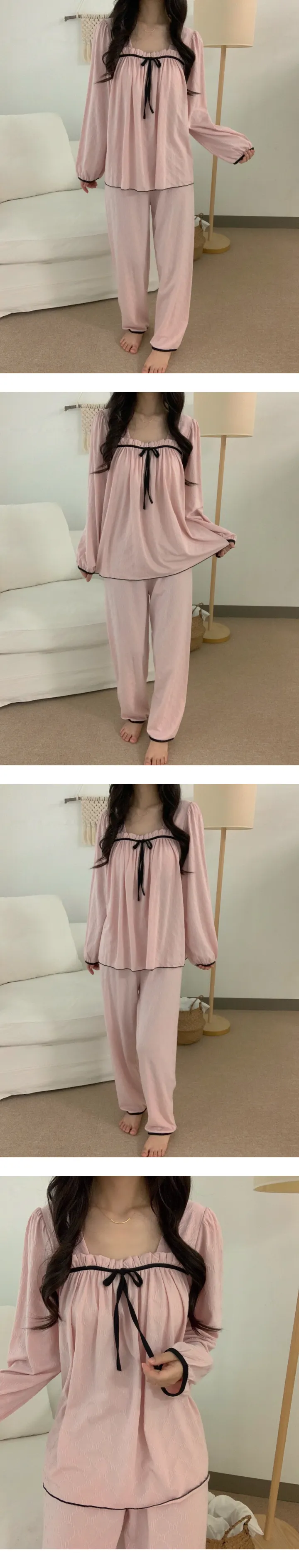 [부분당일] [릴스핫템] 로망 브라캡 긴팔 긴바지 잠옷 세트 3color 2size 상세 이미지 13