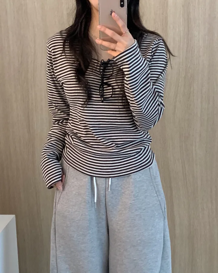 [날씬핏🦊/매일매일] 블리스 라운드넥 단가라 긴팔티셔츠 -4color 상세 이미지 21