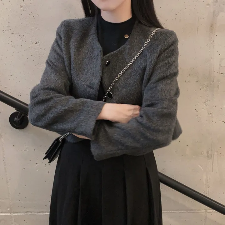 [누빔ver오픈!/MADE🩶]겨울하객룩 완성, 모헤어 라운드 스탠다드 크롭 자켓 상세 이미지 12