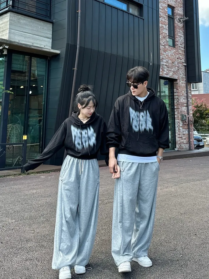 2사이즈/8컬러 커플 후드티 크롭 후드 남녀공용 오버핏 후드티 사이드 스냅 벌룬 팬츠 와이드 스트릿 긴팔 커플티 봄 가을 커플룩 시밀러룩 힙무드 루즈핏 꾸안꾸 트레이닝 세트 락스타 상세 이미지 20