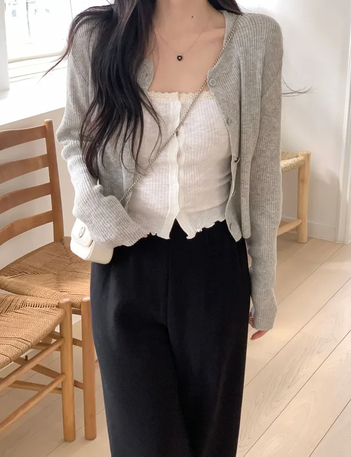 레이 여름 린넨 골지 크롭 라운드 긴팔 가디건 (9color) [ 봄 여름 살안타템 데일리룩 기본 베이직 ] 상세 이미지 16