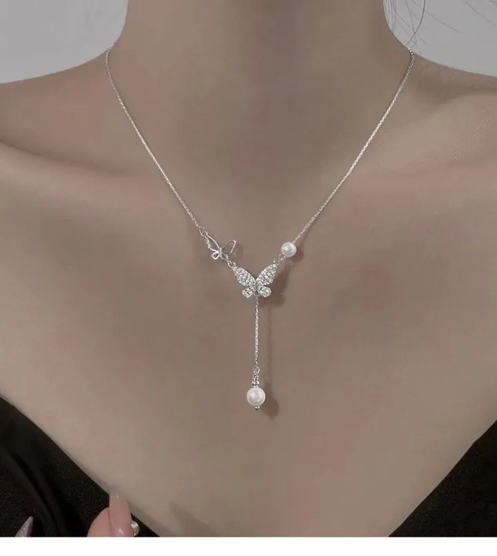 [당일 출고][925 Silver] 델리아 하이엔드 진주 드롭 나비 목걸이 데일리 우아한 베이직 특별한 포인트 우아한 주얼리 상세 이미지 4