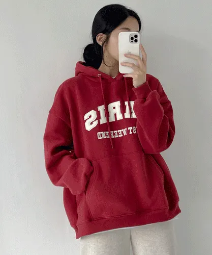 [고퀄,양기모/왕도톰] 색감최고! 핵부드러운~ 오버핏 파리스 레터링 양기모 후드티 (4color)