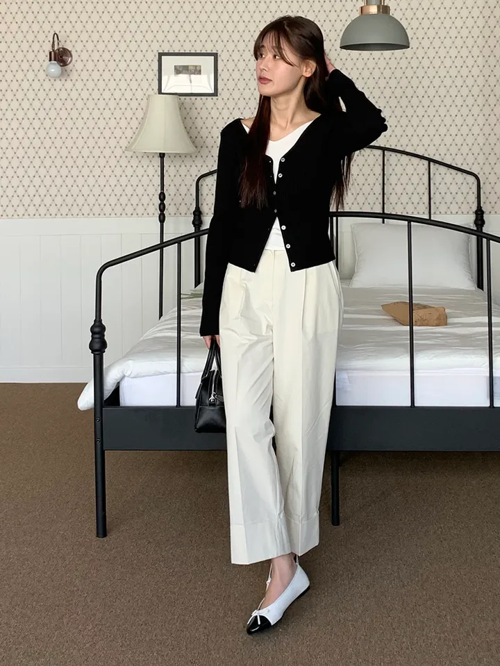[봄가디건/나시일체형] 오즈 배색 레이어드 일체형 골지 브이넥 봄 가을 가디건 2color (레이어드/니트레이어드/레이어드가디건/배색가디건/봄/봄니트) 상세 이미지 6