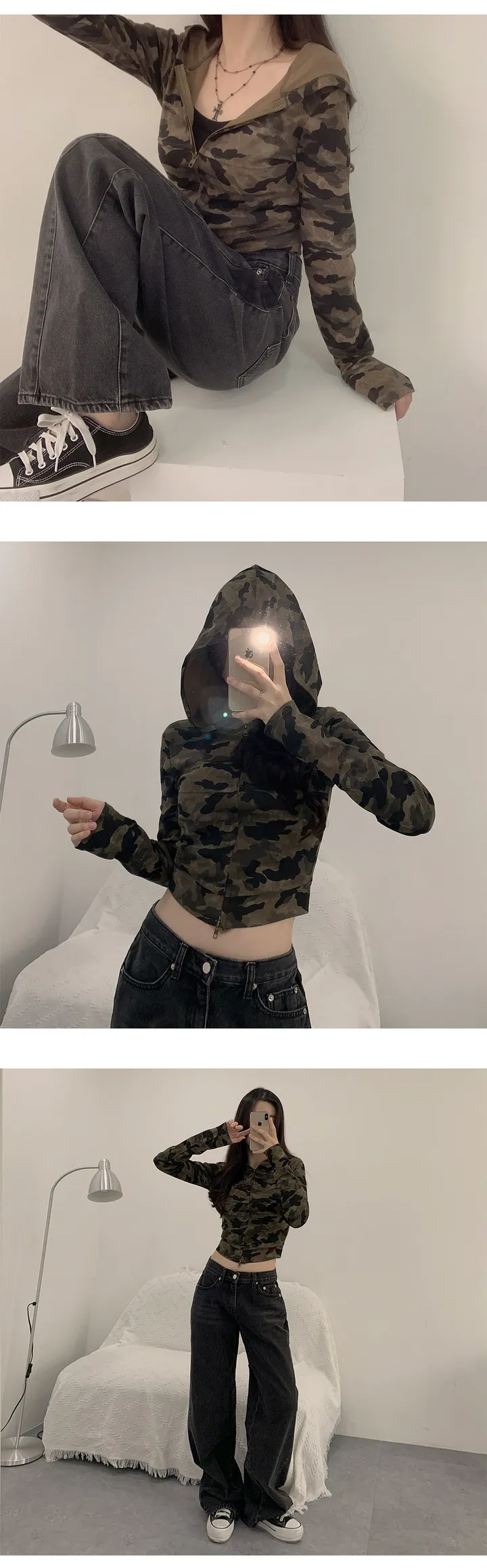 제나 단독 제작상품! 슬림하게! 군살삭제!✂️ [카모/힙무드/스트릿] 텐미닛 카모 밀리터리 슬림핏 쫀쫀스판 긴팔 후드 집업 가디건 상세 이미지 7
