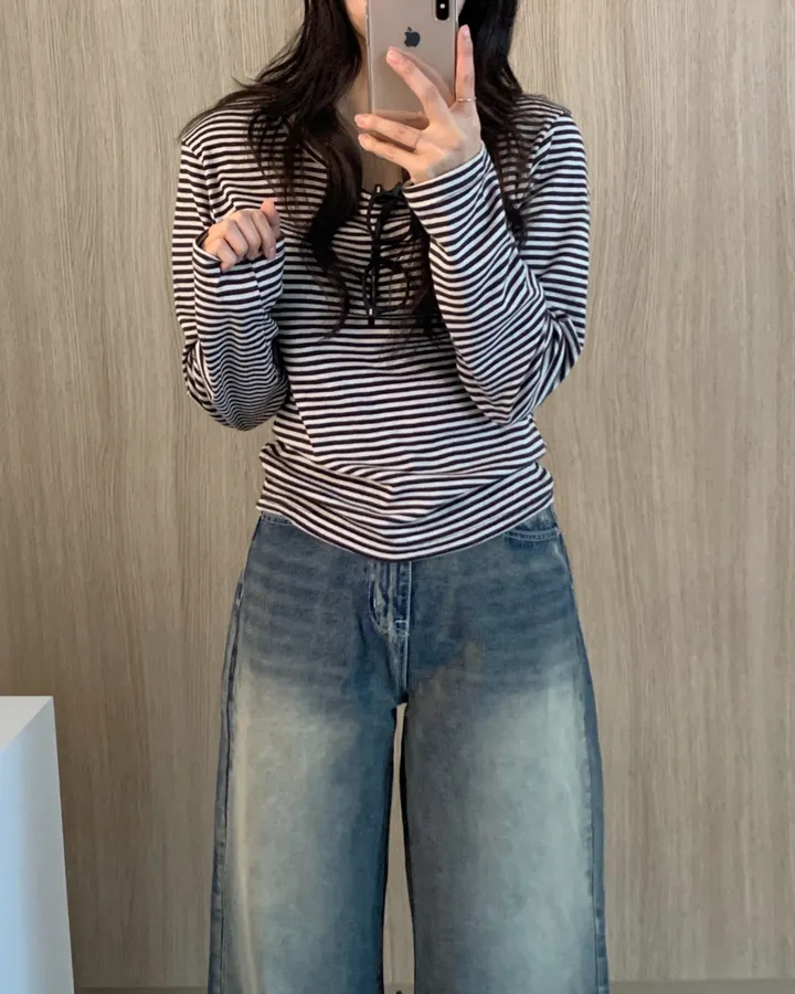 [날씬핏🦊/매일매일] 블리스 라운드넥 단가라 긴팔티셔츠 -4color 상세 이미지 22