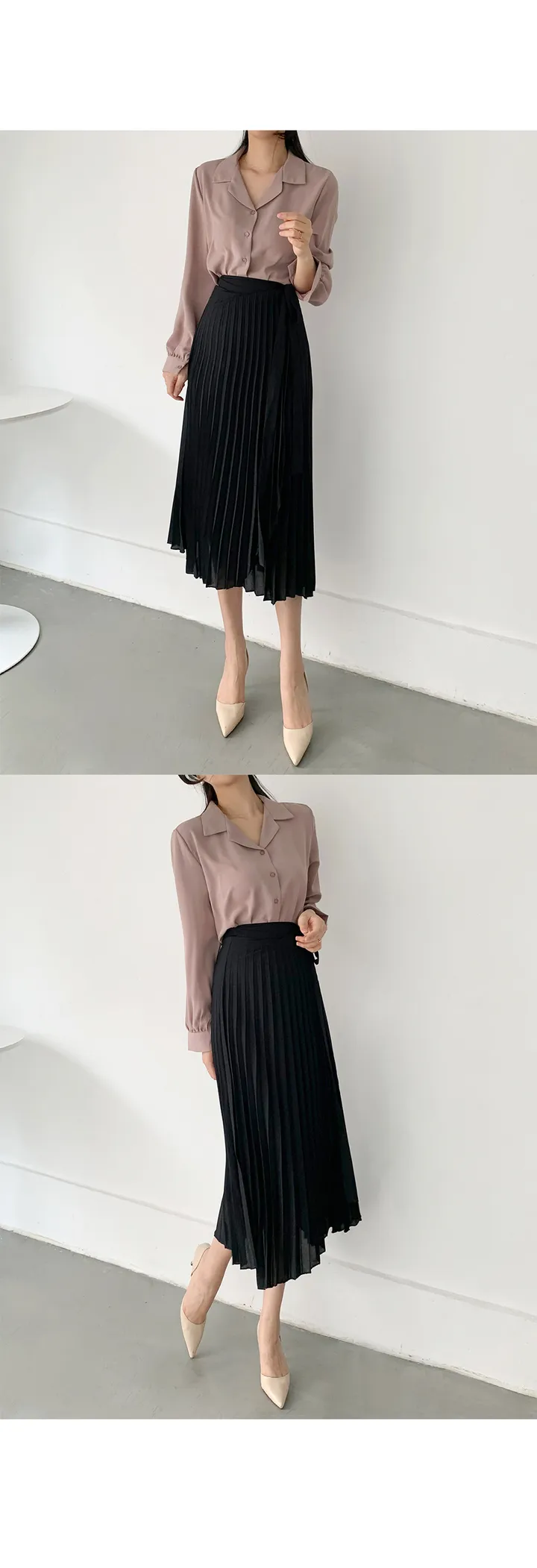 구김없는 오픈 카라 셔츠블라우스 55~L (10color) 상세 이미지 17