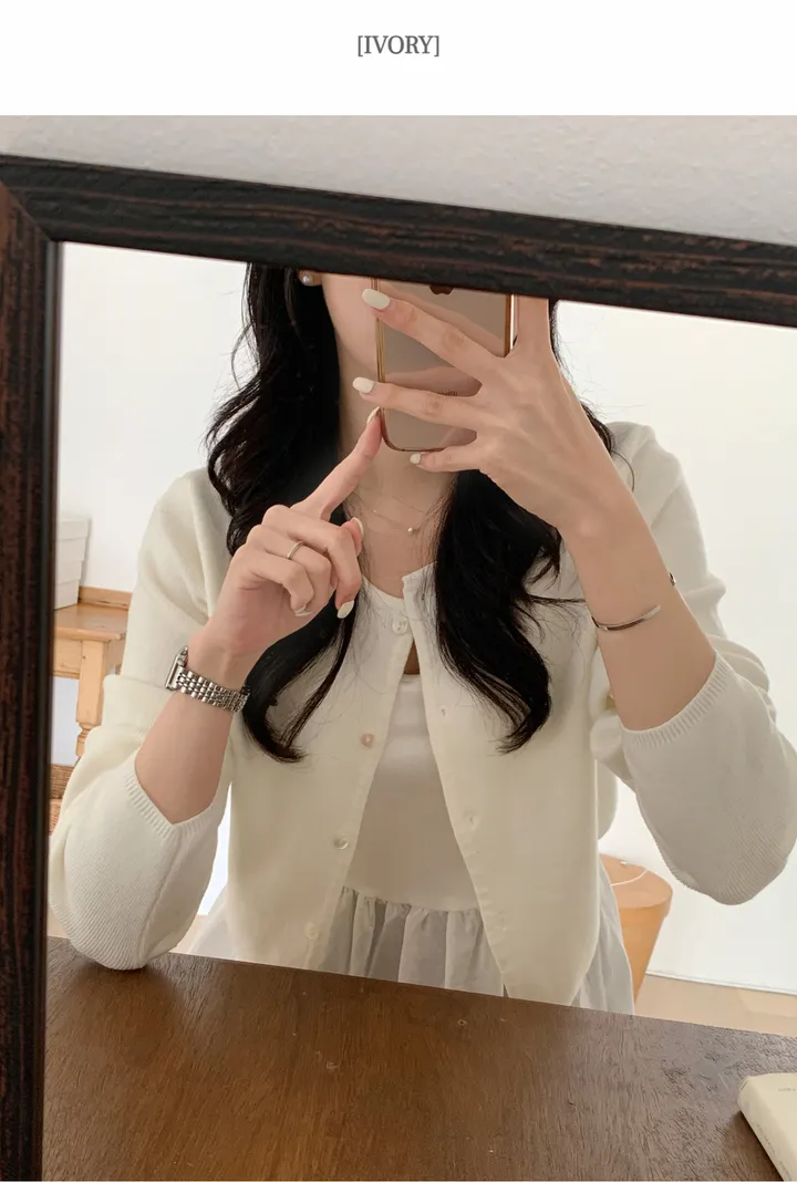 [봄신상/페미닌] 치즈 라운드니트가디건 4color 울 크롭 베이직 핑크 회색하늘색노란색 벚꽃 레이어드 상세 이미지 25
