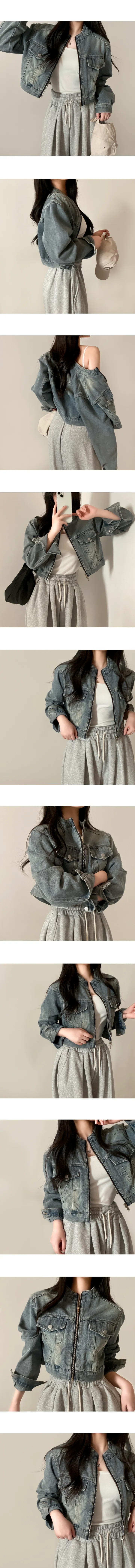 [고퀄탄탄!/핏보장💕/청순힙~] 빈티지 워싱 투웨이 노카라 크롭 긴팔 데님 청자켓 집업 상세 이미지 9