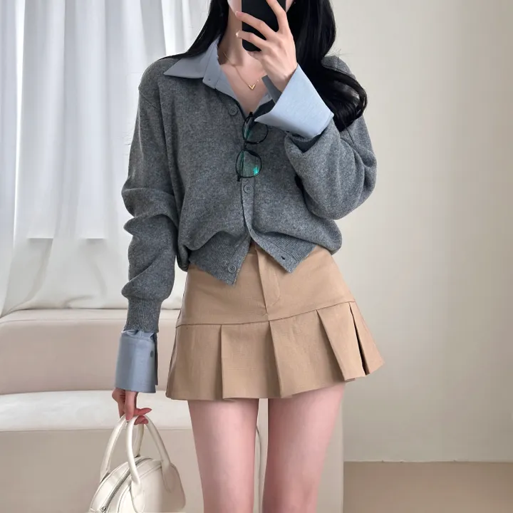 [허리잘록~/벚꽃룩!] 데일리 무지 브이넥 크롭 긴팔 니트 가디건 - 5color 상세 이미지 18