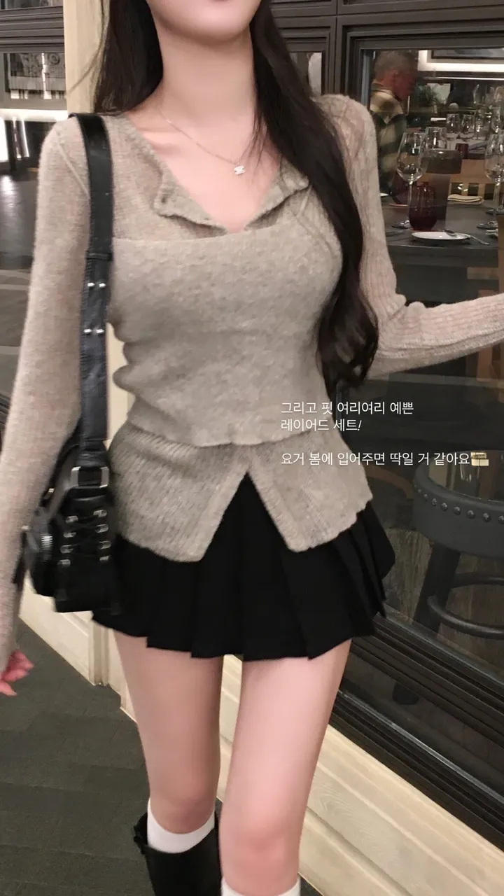 [ 초여리핏 ] 라마르 레이어드 뷔스티에 가디건 세트 상세 이미지 5