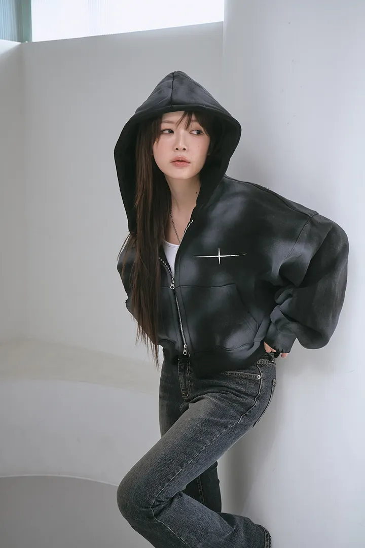 [UNISEX] 빈티지 워싱 더티 투웨이 후드집업 크롭 워싱  피그먼트 오버핏  핸드워머  커플룩 스트릿룩 빈티지룩 남여공용 유니섹스 크롭집업  빅사이즈 유니크 봄신상신상 물나염 상세 이미지 7