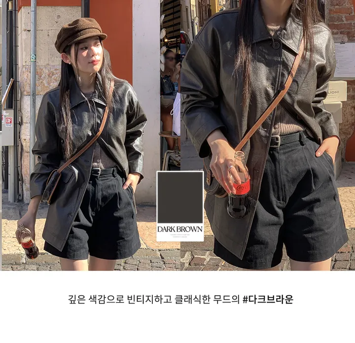 [자체제작/오늘출발/1만장돌파!]#봄🌷 바텐 오버핏 하프 레더 자켓 (데일리룩/개강룩/봄아우터/봄자켓/레더자켓/가죽자켓/루즈핏) 상세 이미지 21
