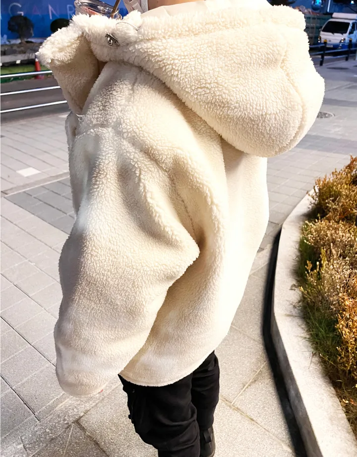 덤블 헤비 양털 패딩 오버핏 투웨이 스트링 후리스 뽀글이 후드 집업 자켓 점퍼 상세 이미지 102