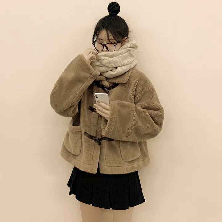 [귀여움/아방핏🧸] 도톰포근~ 양털 뽀글이 떡볶이 더플 자켓 테디베어 숏코트 상세 이미지 6