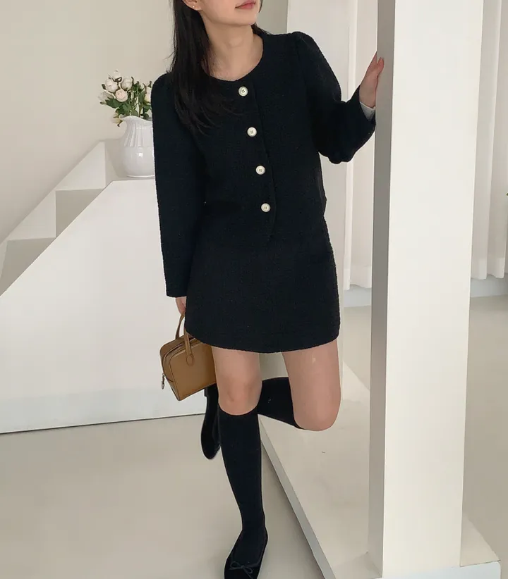 [당일발송🚀][3천장돌파💗][하객룩✨단독구매가능,2col] 트윈 트위드 미니 투피스 세트 , 스커트 상세 이미지 42