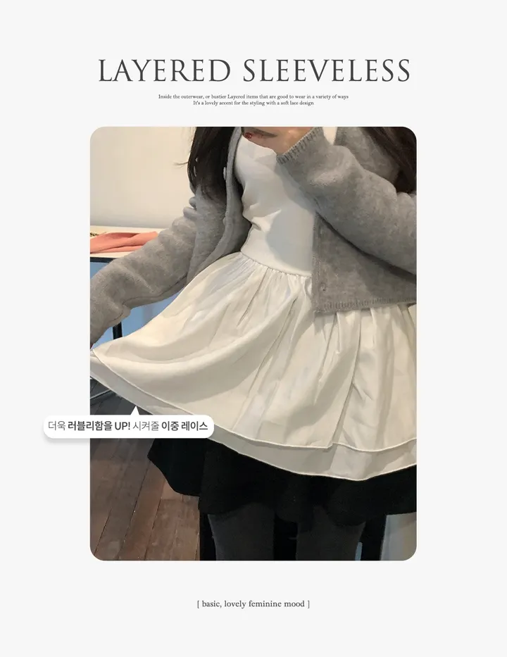 [주문폭주/사계절용] 플레어 레이어드 끈 나시 상세 이미지 2