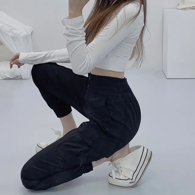 *당일배송!*[핏보장/단독제작]투버튼 올데이 사계절 하이웨스트 뒷밴딩 카고포켓 슬림 조거팬츠 상세 이미지 15