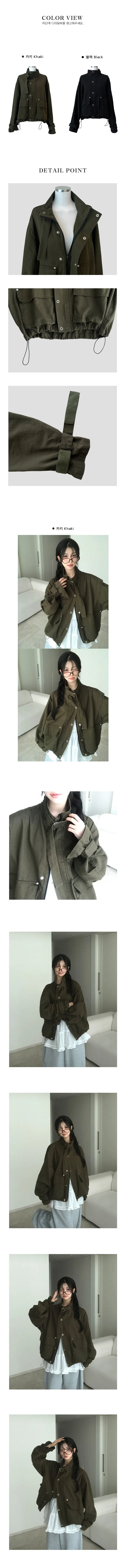 쿠폰발급✨[빈티지,꾸안꾸!] 부하지 않은, 벨트 하이넥 숏 야상 루즈핏 자켓 간절기 상세 이미지 2