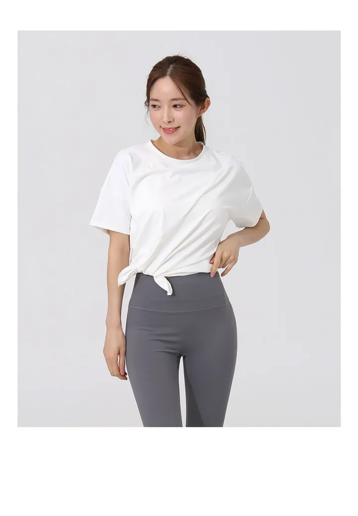 사이드 오픈 오버핏 힙커버 반팔 요가 티셔츠 여성 필라테스상의 루즈핏 요가복 운동복 상세 이미지 11