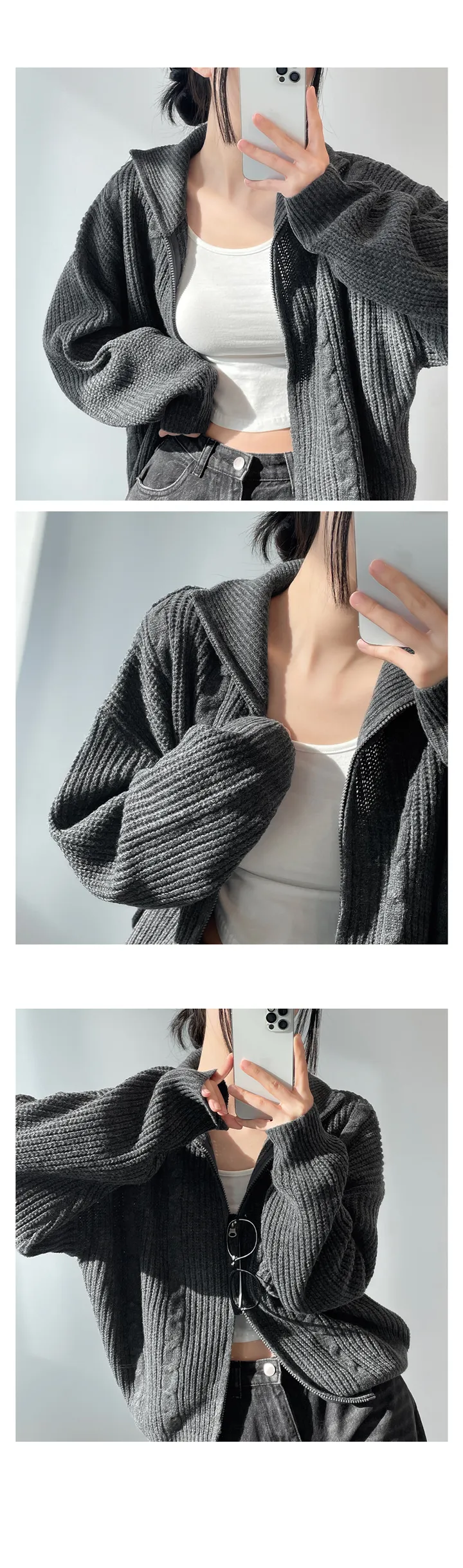 [도톰따뜻🧶아방핏]폭닥 투웨이 하이넥 루즈핏 꽈배기 니트 집업(5color) 상세 이미지 38