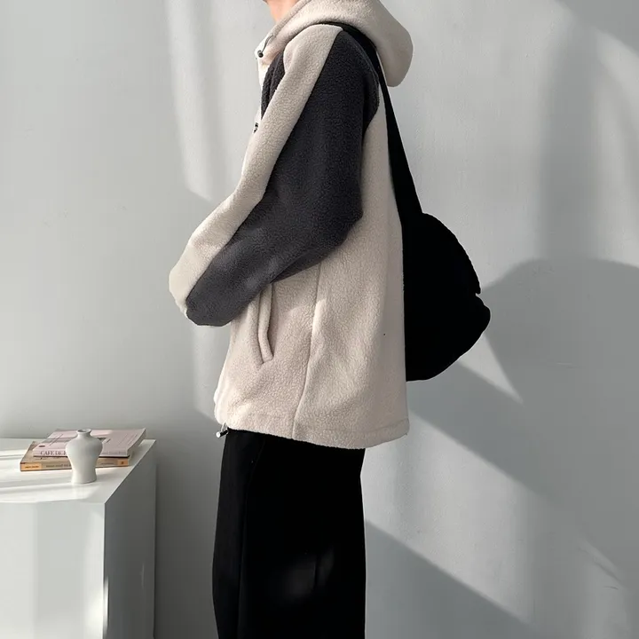 소프트 배색 플리스 집업 자켓 후리스 점퍼 아우터 사이드라인플리스후드집업 상세 이미지 16