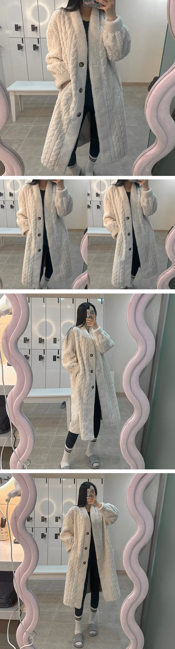 루티 밍크 털 꽈배기 퍼 노카라 오버핏 롱 가디건 코트 자켓 상세 이미지 6