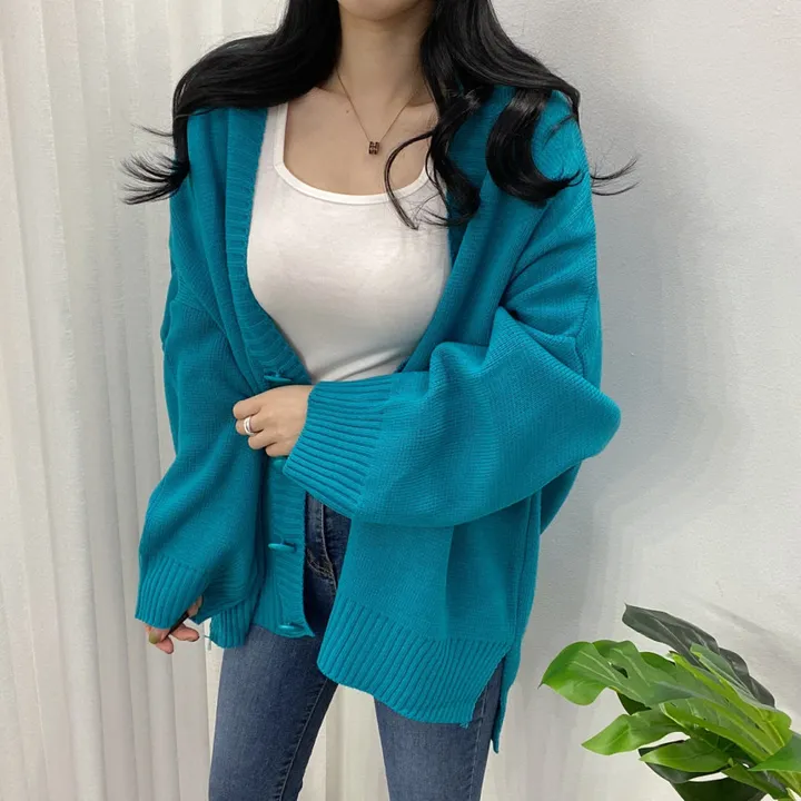 🚀당일발송-레드/블랙🚀[고퀄/데일리룩] 봄🌸 가을 디얼 터크 언발 오버핏 니트 가디건 상세 이미지 42