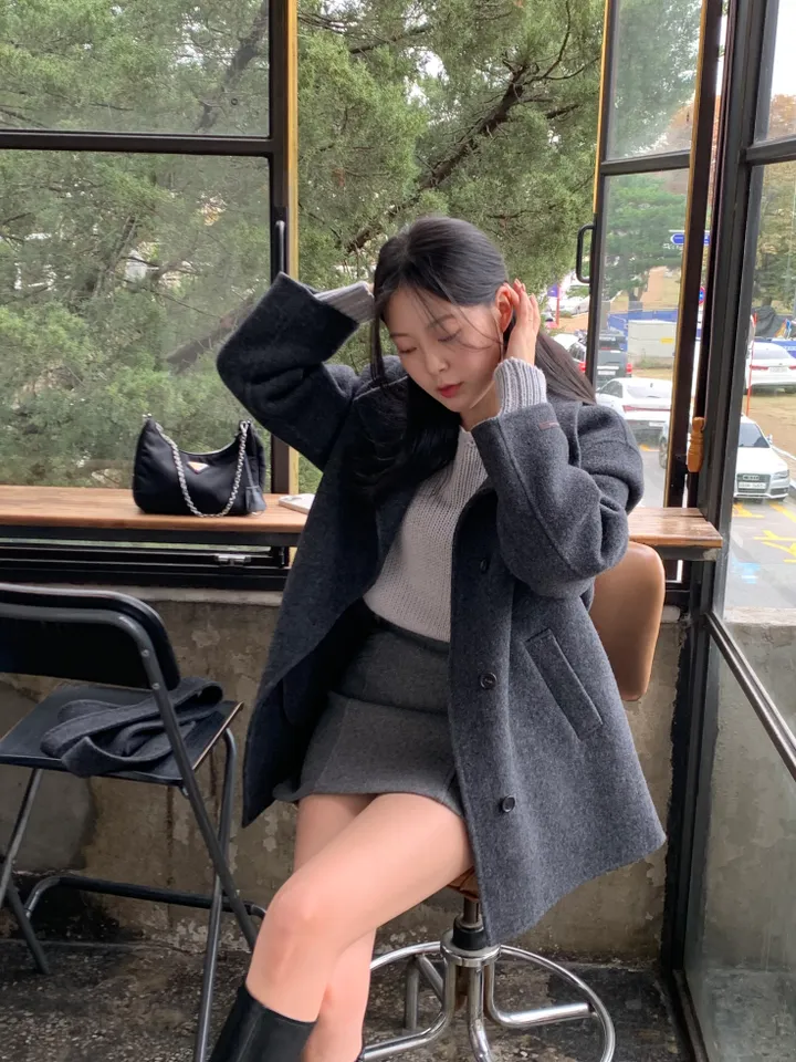 [Hand Made/울 100%] 드엘 하이넥 핸드메이드 벨트 하프 코트 하객룩 (4 color) 상세 이미지 4