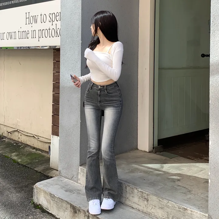 [XS~/자체제작🖤/숏&롱] #자스민벨 바비 하이웨스트 워싱 그레이 흑청 슬림 롱 부츠컷 데님 인생 팬츠 청바지 키큰녀 키작녀 기장선택 상세 이미지 12
