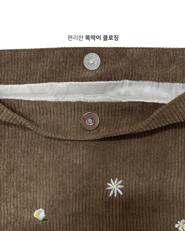 잔꽃 골덴 에코백 코듀로이 자수 숄더백 상세 이미지 6