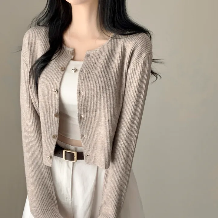 [캐시울/만족도100%] 크렌베리🍇 여리핏 캐시울 아크릴 라운드 골지 크롭 긴팔 가디건 상세 이미지 16