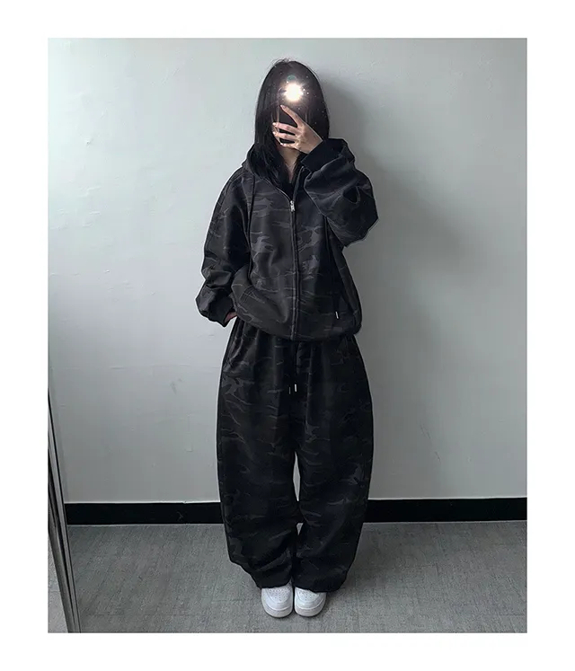 (Unisex) 사비 카모 절개 후드 집업 투웨이 집업 밀리터리 이중지 합포 트레이닝 상의 상세 이미지 4