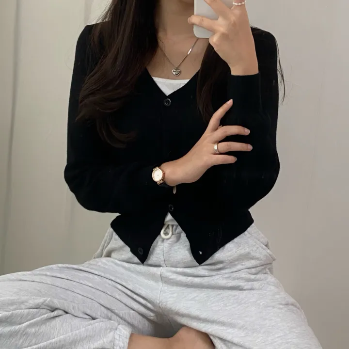 (데일리)소프트 기본 긴팔 니트 크롭 브이넥 가디건 5color 상세 이미지 45