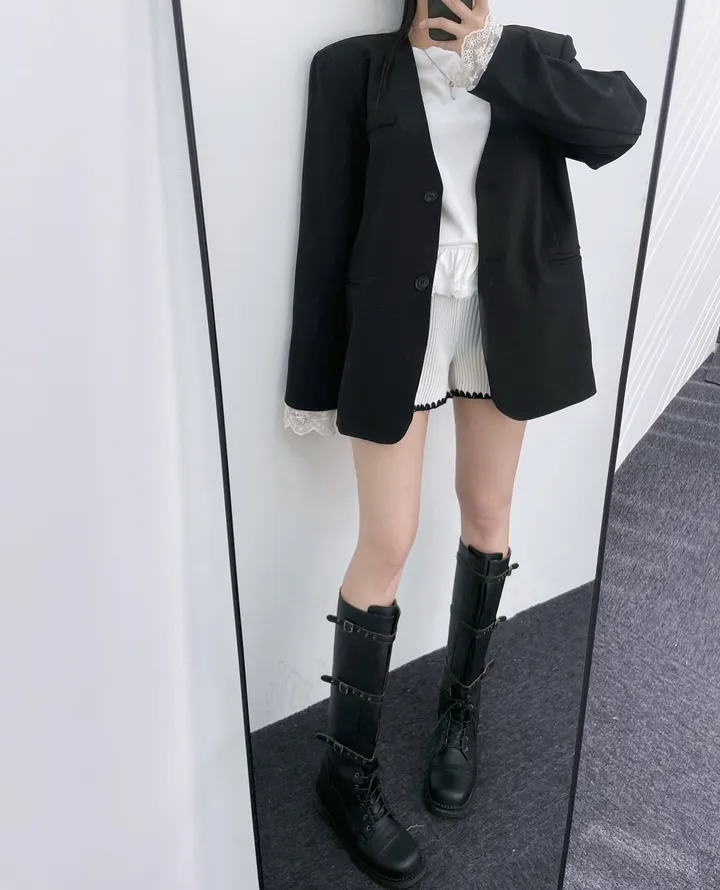 *핏대박레이스자켓* 봄옷 자켓 오버핏 레이어드 레이스 노카라 자켓 박시핏 봄아우터 봄자켓 레이스자켓 상세 이미지 13