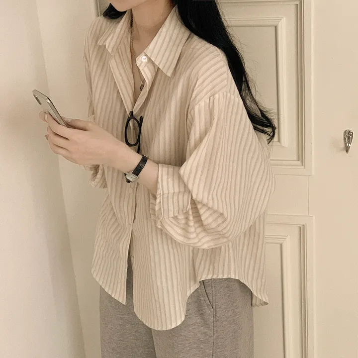 [여름셔츠✨/오버핏!] 버터링 스트라이프 바스락 코튼 레이어드 셔츠 넉넉함보장 빅사이즈 상세 이미지 19