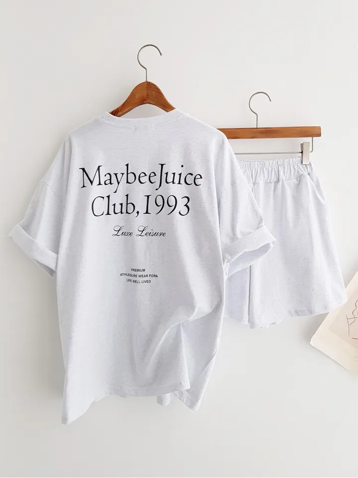 [세트가격!] Maybee 레터링 프린트 오버핏티셔츠 반팔 티셔츠 밴딩 반바지 홈웨어세트 여름파자마 트레이닝복 츄리닝세트 주말룩 여름휴가 바캉스룩 이지웨어세트 상세 이미지 15