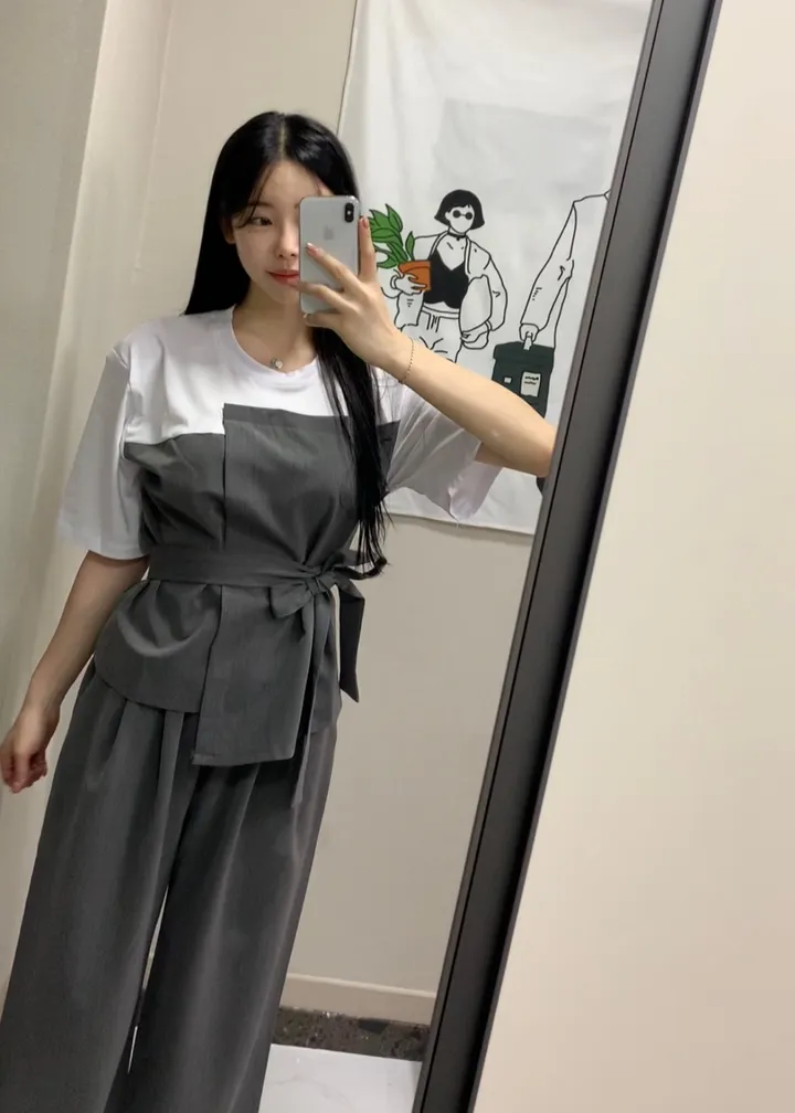 [🚀빅사이즈/오늘출발🚀] 77까지!! 통팬츠 슬랙스 배색반팔 허리끈세트 어깨패드 여름코디 여름옷 데이트룩 데일리룩 하객룩 하객코디 *2COLOR* 상세 이미지 5
