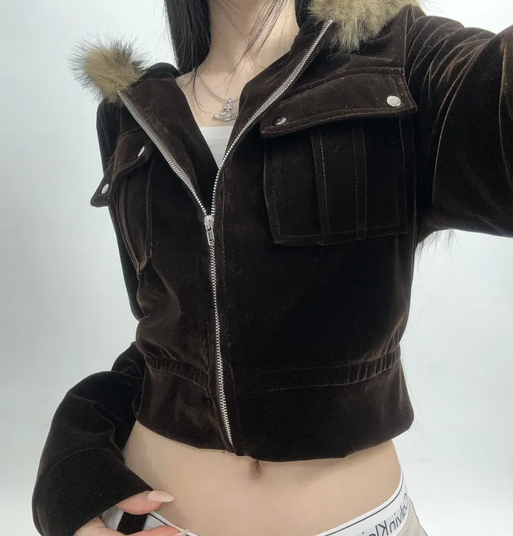 velvet fur hood  jacket- 벨벳 퍼 후드 자켓 2color (힙, 스트릿, 유니크, 크롭, y2k, 빈티지, 퍼, 집업, 후드집업) 상세 이미지 11